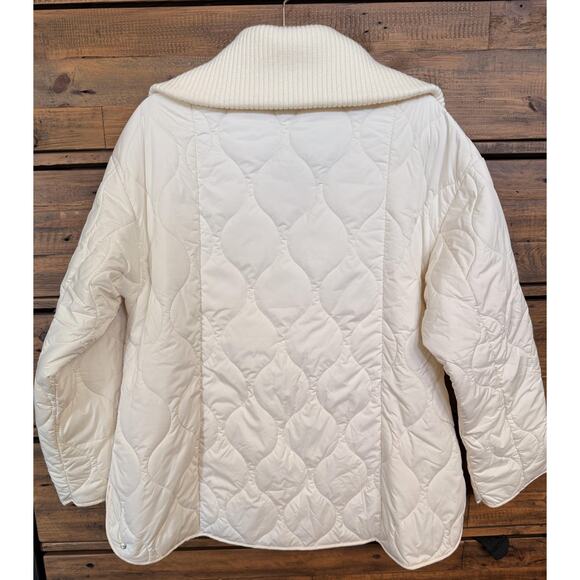 Zella Jacket Womens Medium Ivory Quilted Water Resistant Rib Collar Zip Puffer - Picture 2 of 10